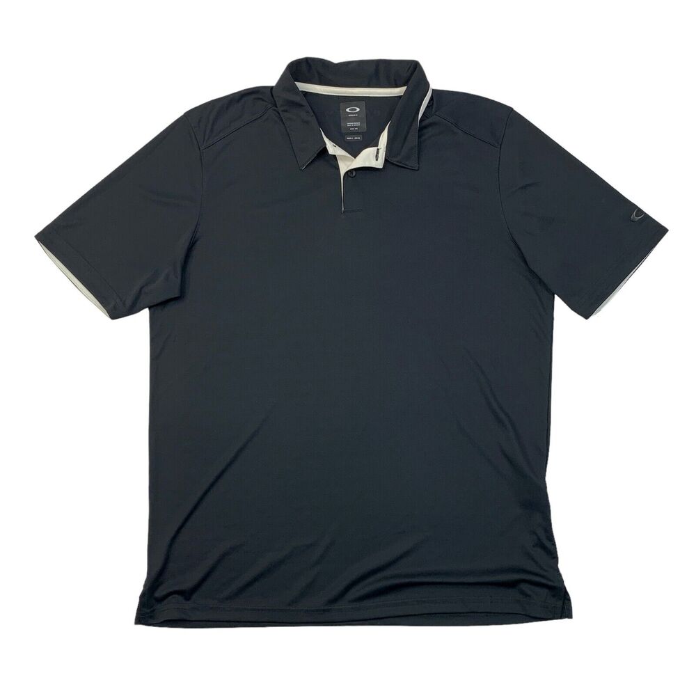 Oakley Polo Shirt Mens L Large Black Regular Fit Sweat Wicking Performance Golf